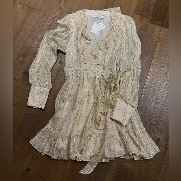 Zimmermann Cream Metallic Dot Long-Sleeve Mini Dress - Picture 8 of 16
